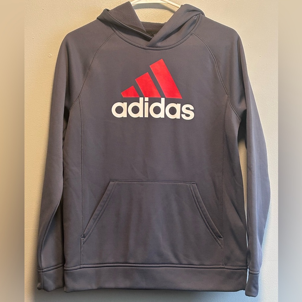 Boys Adidas Hooded Grey Sweatshirt Size Large (no tags See Measurements)